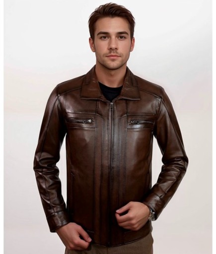 Erkek Spor Deri Ceket - Kahverengi