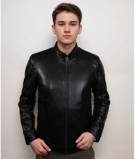 Erkek Spor Deri Ceket - Siyah