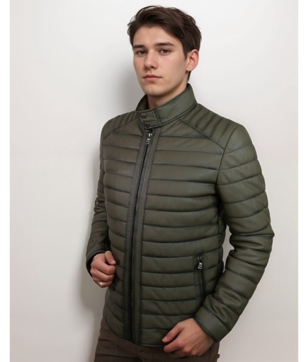 Erkek Spor Deri Şişme Mont - Yeşil