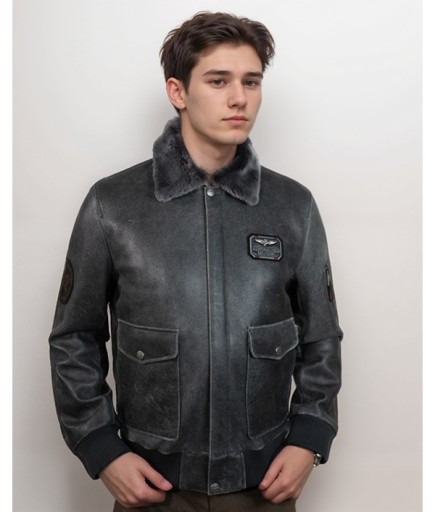 Erkek Spor Deri Pilot Mont - Eskitme