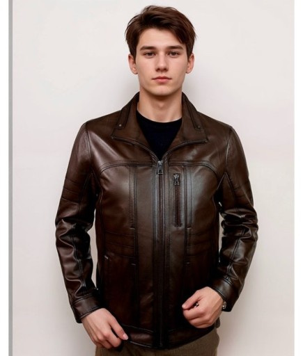 Erkek Spor Deri Ceket - Kahverengi
