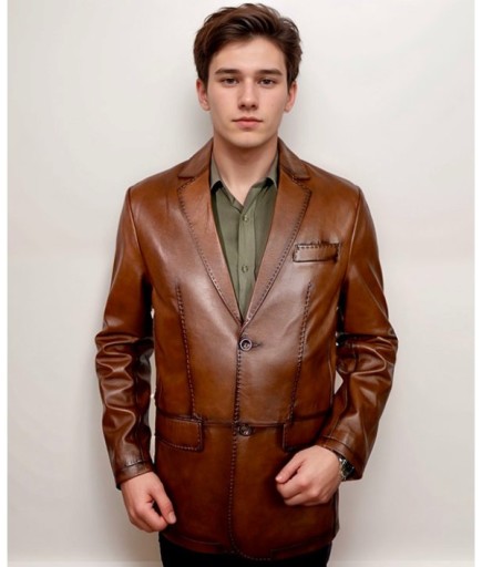 Erkek Deri Ceket - Kahverengi