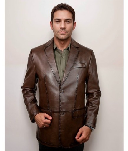 Erkek Deri Ceket - Kahverengi