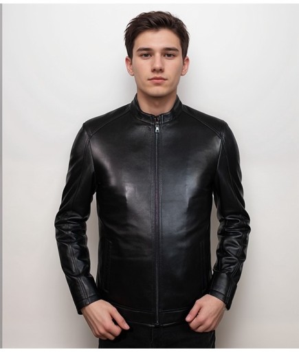 Erkek Spor Deri Ceket - Siyah