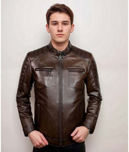 Erkek Spor Deri Ceket - Kahverengi