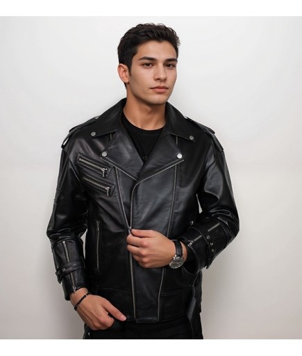 Erkek Spor Deri Ceket - Siyah