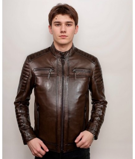 Erkek Spor Deri Ceket - Kahverengi