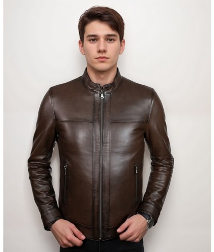Erkek Spor Deri Ceket - Kahverengi