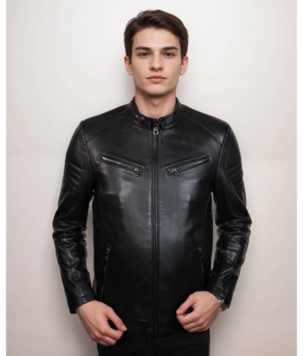 Erkek Spor Deri Ceket - Siyah
