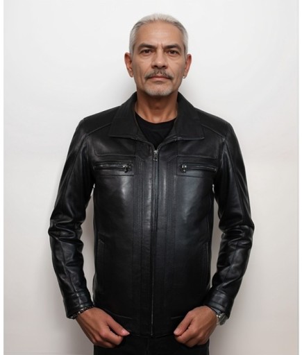 Erkek Spor Deri Ceket - Siyah