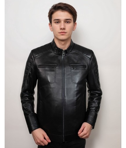 Erkek Spor Deri Ceket - Siyah