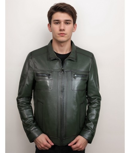 Erkek Spor Deri Ceket - Yeşil