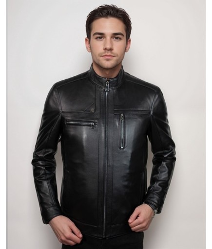 Erkek Spor Deri Ceket - Siyah
