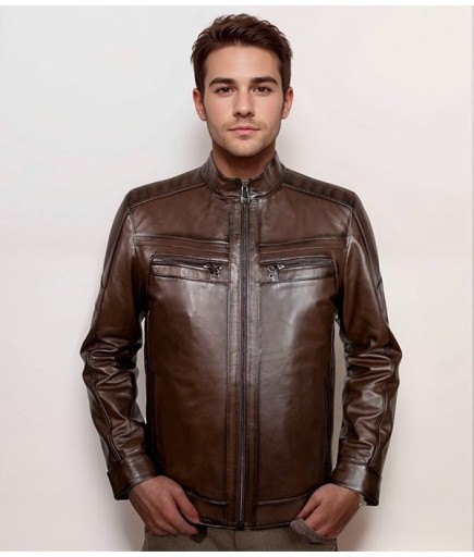 Erkek Spor Deri Ceket - Kahverengi