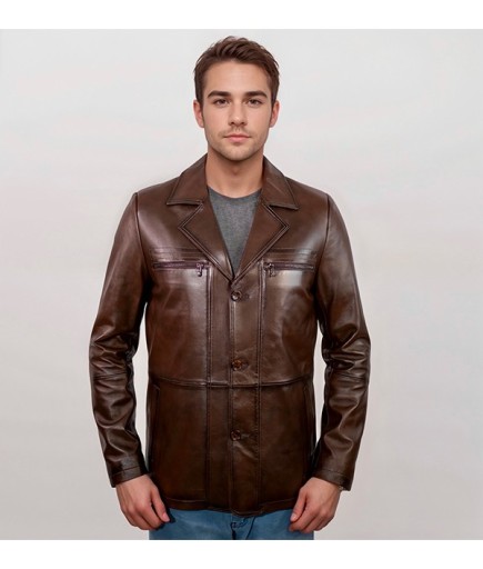 Erkek Deri Ceket - Kahverengi
