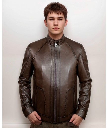 Erkek Spor Deri Mont - Kahverengi