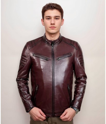 Erkek Spor Deri Mont - Bordo