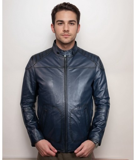 Erkek Spor Deri Mont - Lacivert