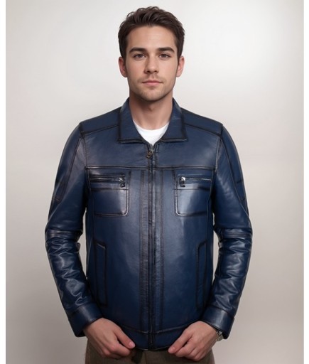 Erkek Spor Deri Mont - Lacivert