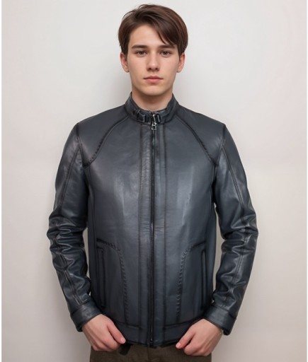 Erkek Spor Deri Mont - Gri