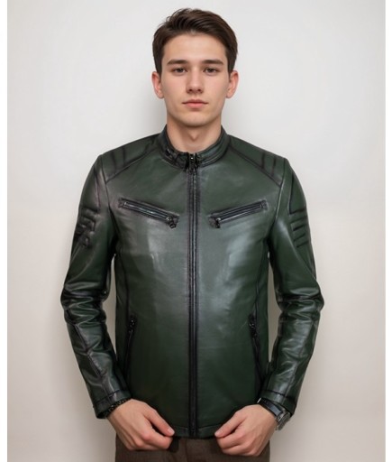 Erkek Spor Deri Mont - Yeşil