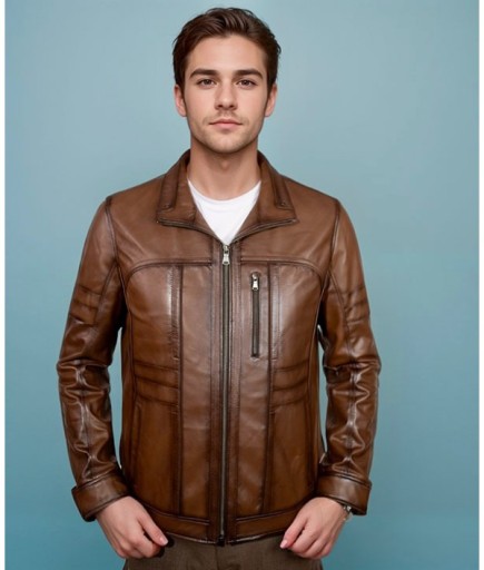 Erkek Spor Deri Mont - Kahverengi