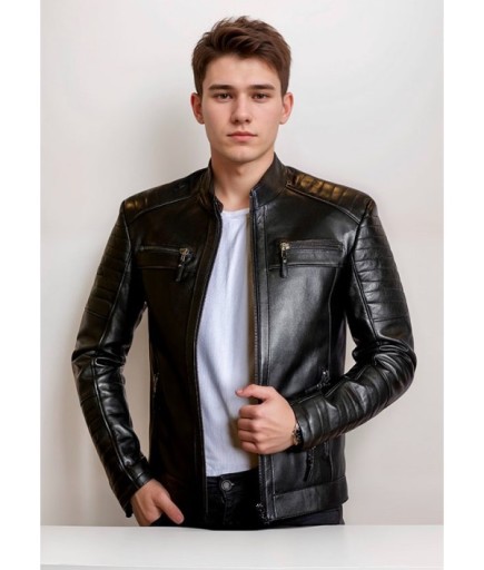 Erkek Spor Deri Mont - Siyah